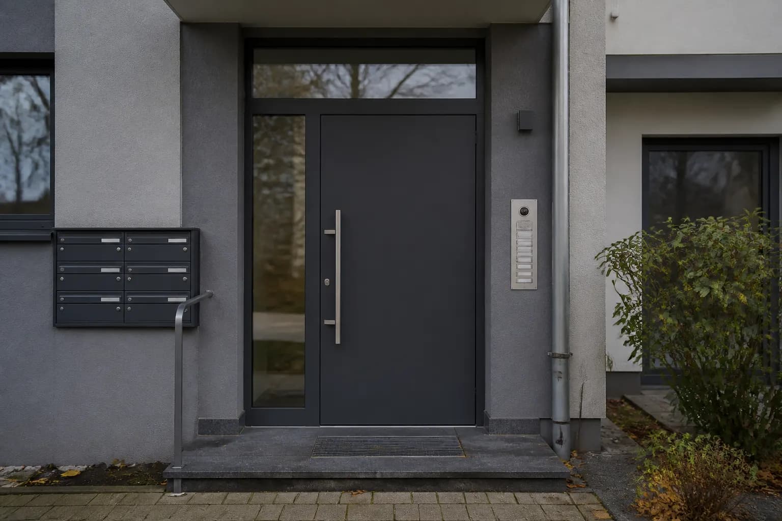 Moderner Mehrfamilienhaus-Eingang in Deutschland
